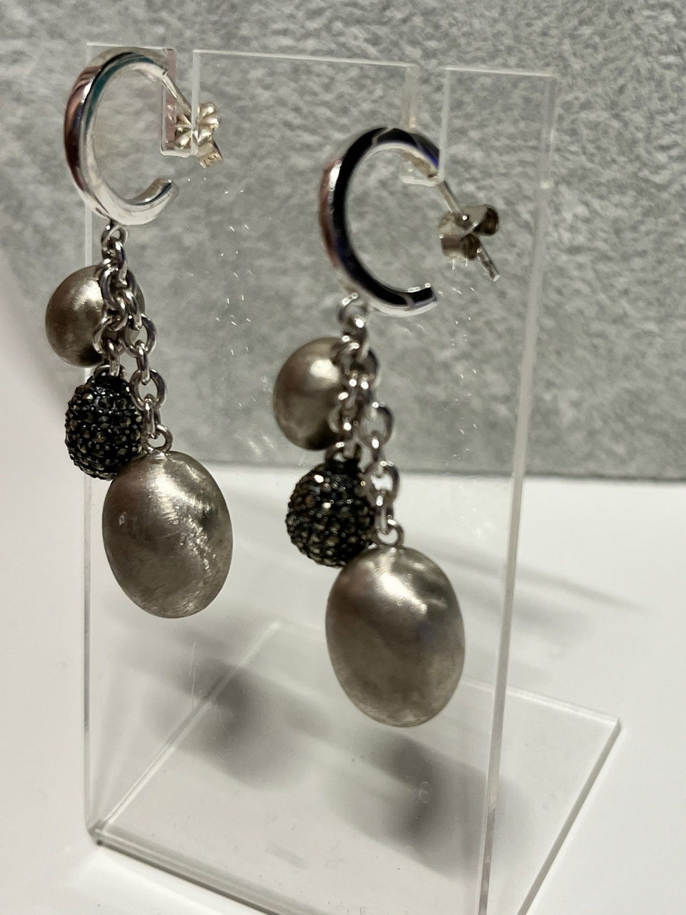 Nanis Italy Brushed Dangle Drop 925 Sterling Silver Marcasite - Picture 4 of 8